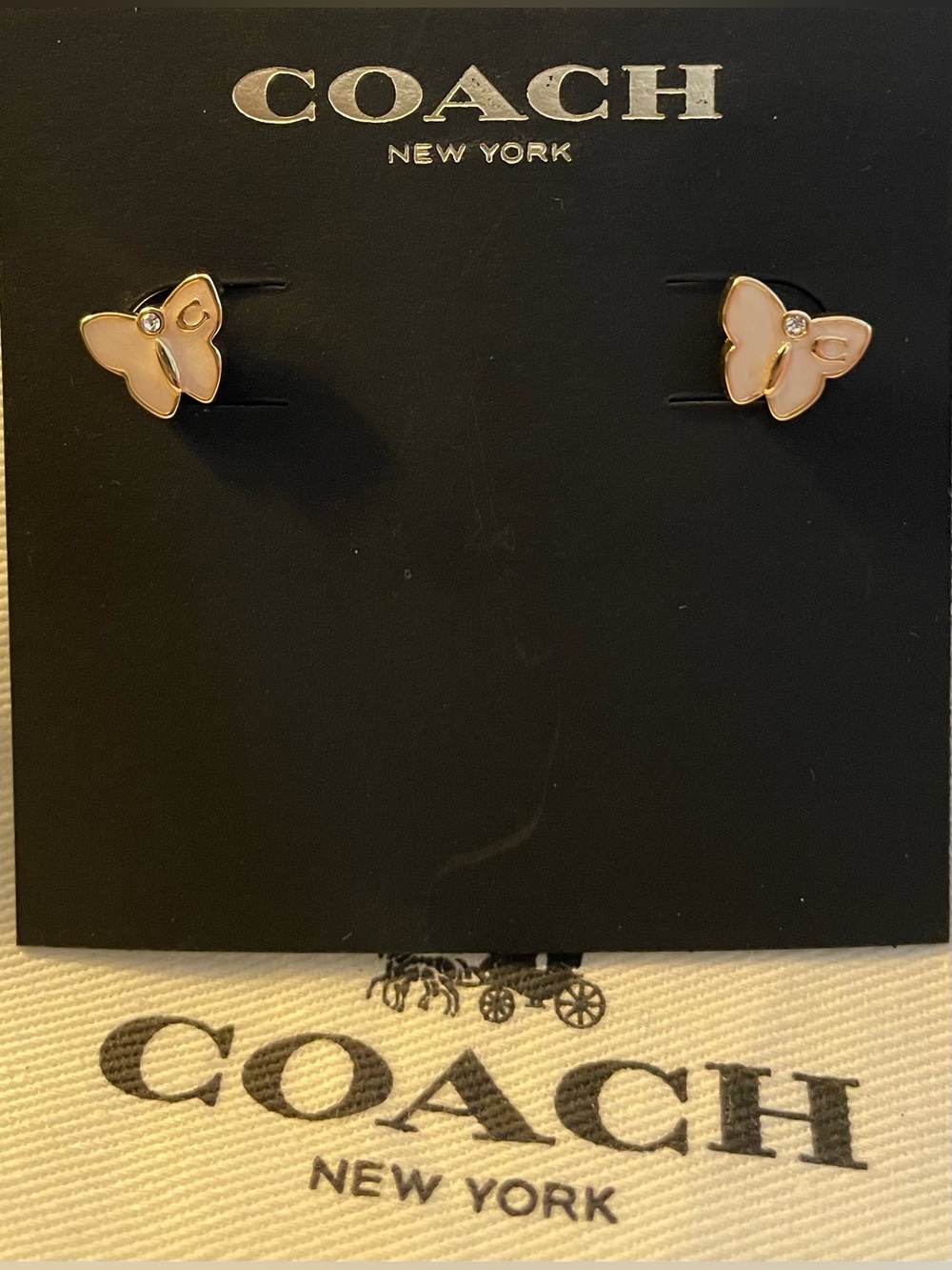 Coach Pink Butterfly Stud Earrings with Gold Edge